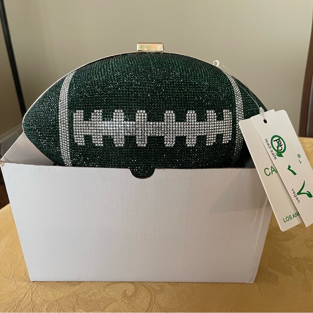 Green rhinestone football purse